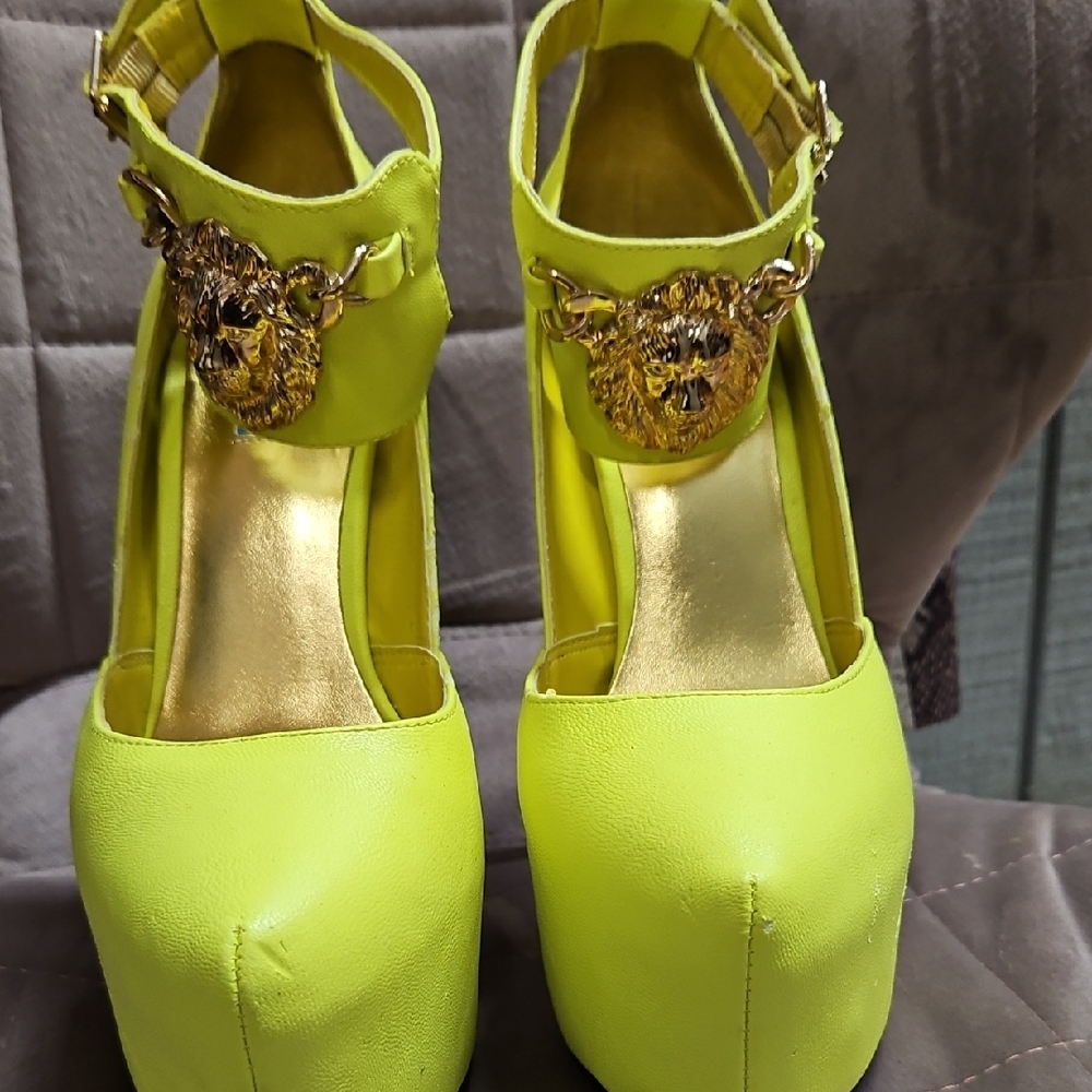 Lime Green Platform Heels with Gold Detail